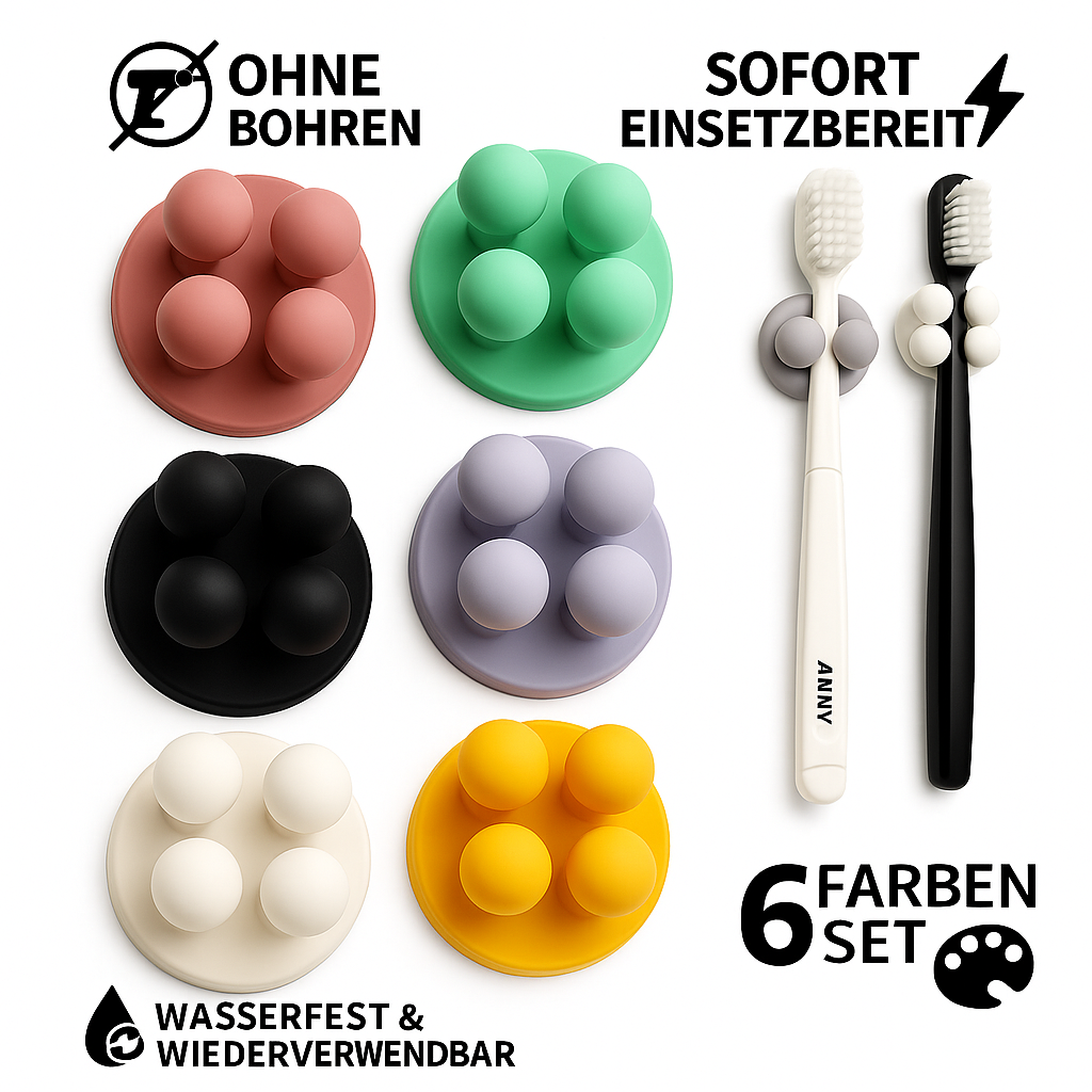 Silikon Zahnbürstenhalter für die Wand – selbstklebend & ohne Bohren