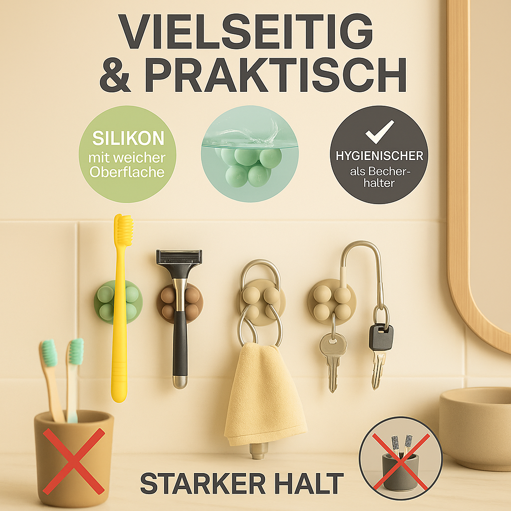 Silikon Zahnbürstenhalter für die Wand – selbstklebend & ohne Bohren
